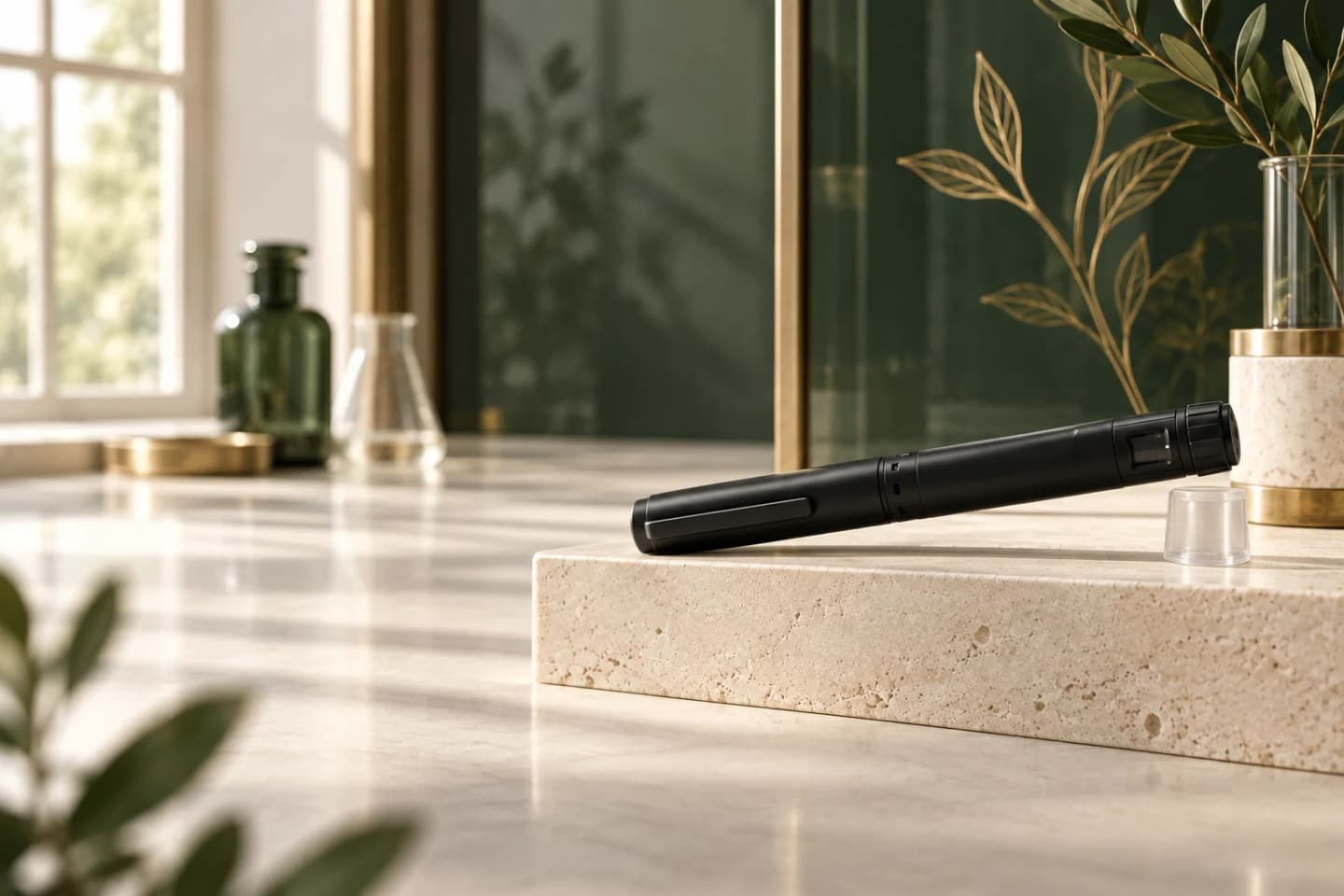 Graphite prefilled research pen in an elegant private laboratory setting